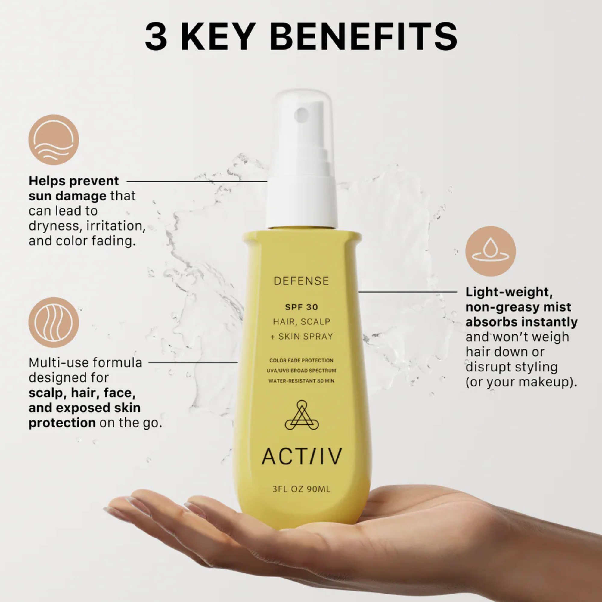 DEFENSE - SPF 30 SPRAY FOR HAIR, SCALP AND SKIN
