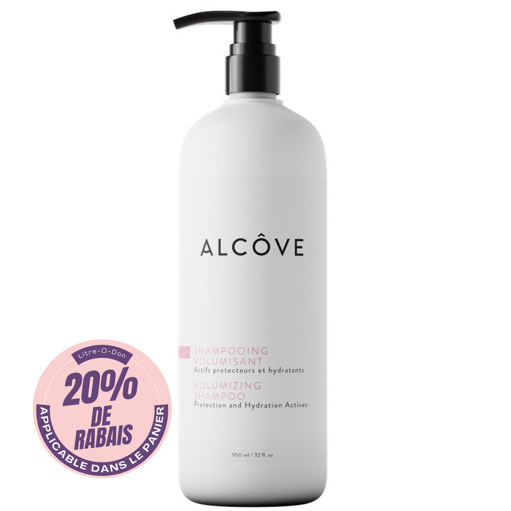 Alcove Shampooing volumisant, format 950ml, actifs protecteurs et hydratants.