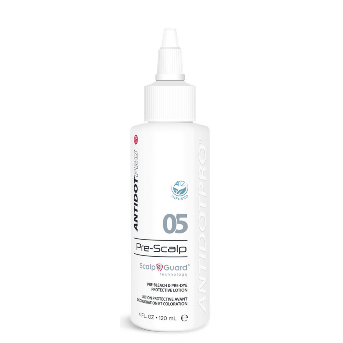 Bouteille blanche et bleue de la lotion protectrice Pre-Scalp Alter Ego Italy 120ml, avec un embout applicateur de précision, pour protéger le cuir chevelu sensible avant une coloration.