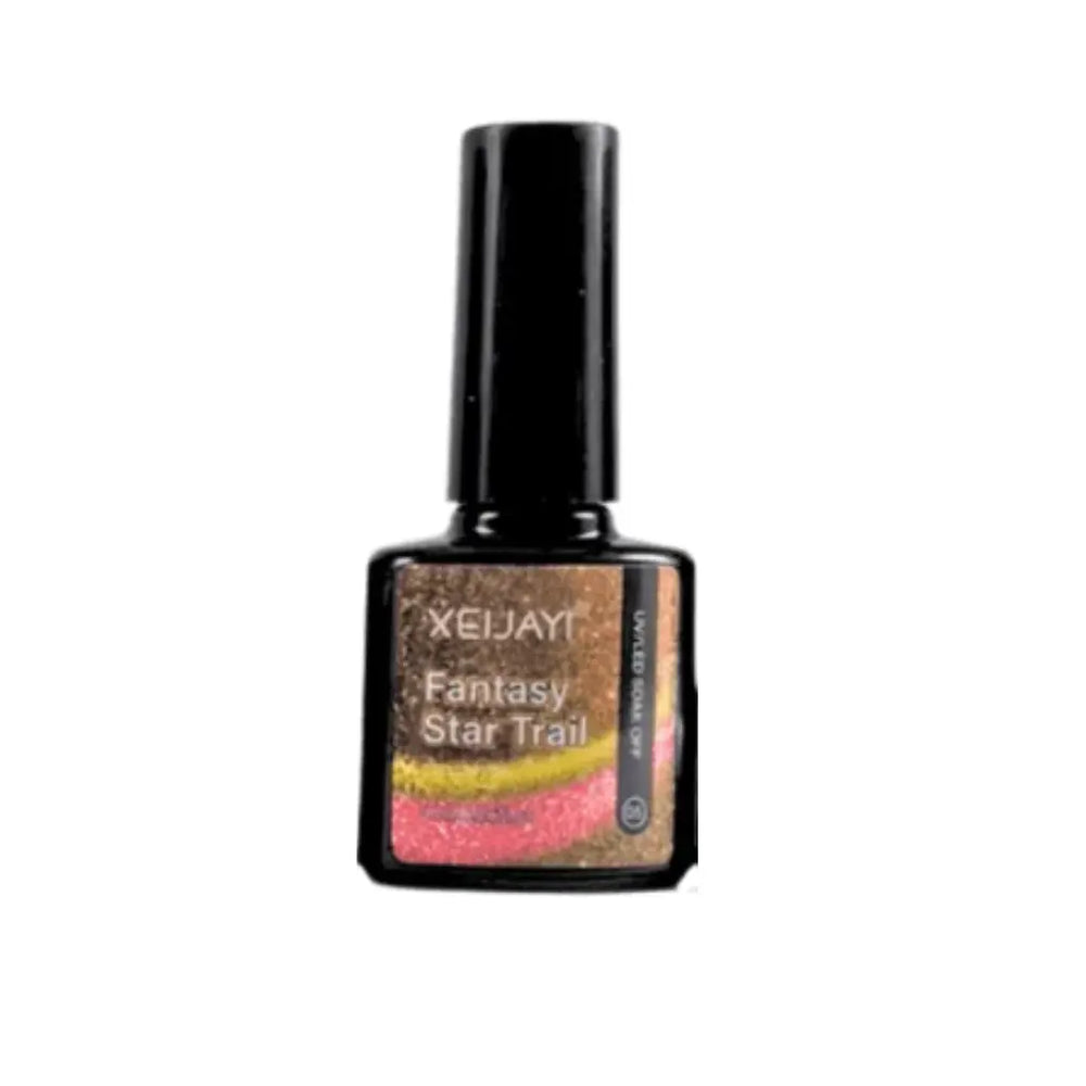 Manucure avec vernis gel magnétique effet œil de chat, montrant la ligne de lumière réfléchissante