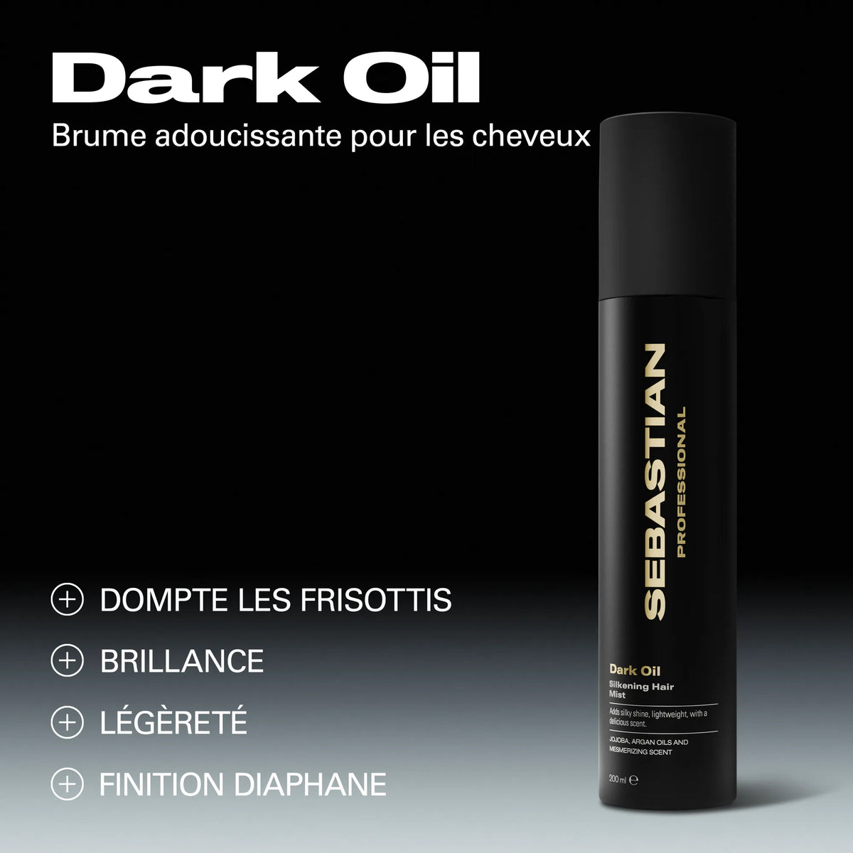 Sebastian Professional Dark Oil Brume Capillaire Lissante et Scintillante, 200 ml.