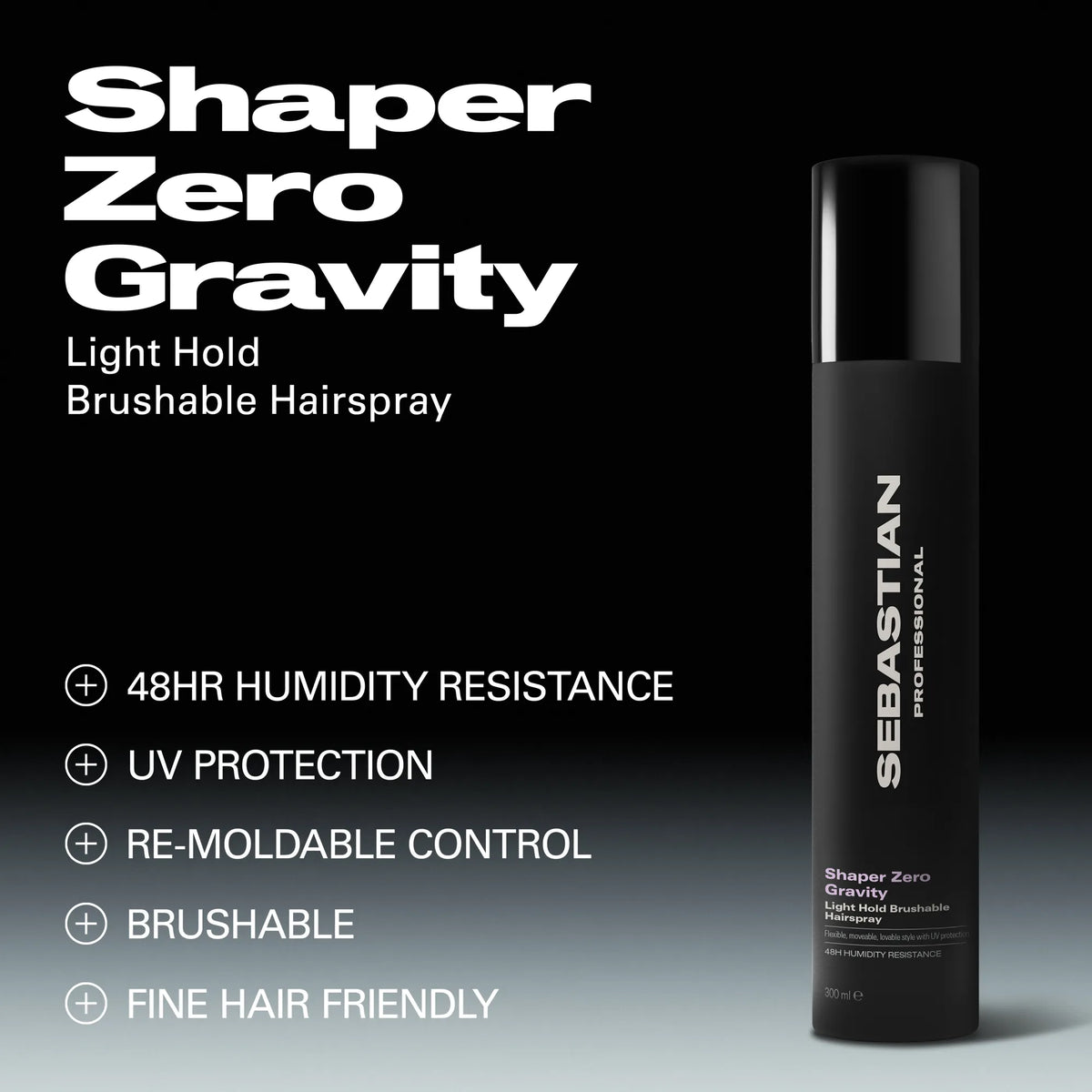 Sebastian Professional Shaper Zero Gravity Laque Tenue Légère et Brossable, 300 ml.