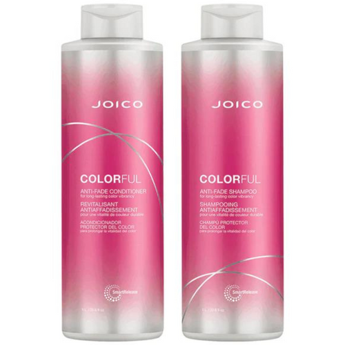 Duo Joico Colorful format 1L, Shampooing et Revitalisant pour une vitalité de couleur durable.
