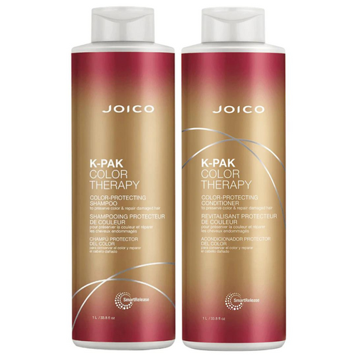  Joico K-Pak Color Therapy Duo, format 1L, shampooing et revitalisant pour préserver la couleur et réparer les cheuveux endommagés.