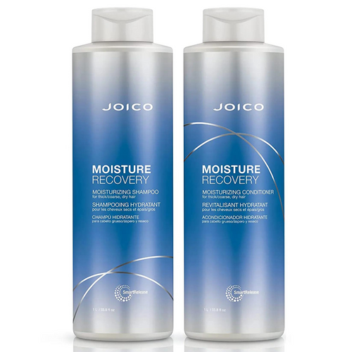 Joico Moisture Recovery Duo, format 1L, shampooing et revitalisant hydratant pour les cheveux secs et épais/gros.