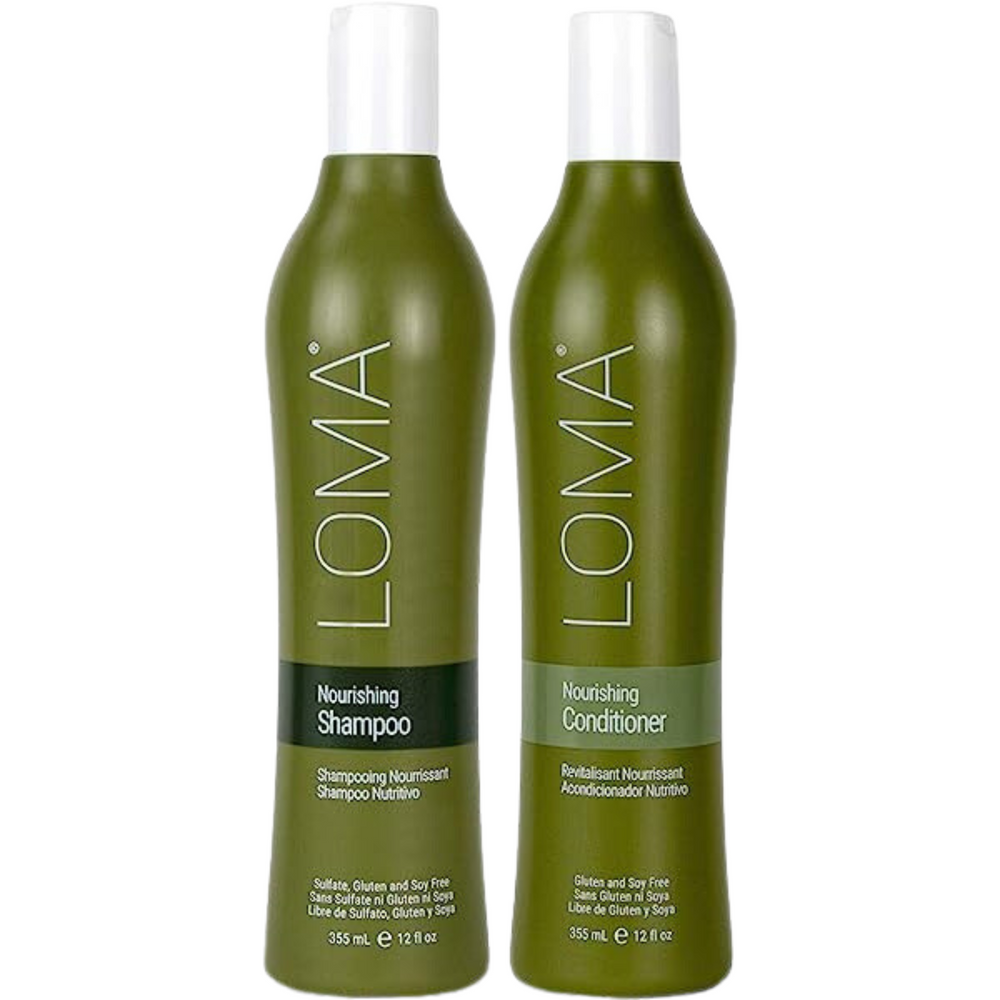 Loma Duo Shampooing et  Revitalisant nourrissant , sans sulfate, ni gluten, ni soya, format 355ml.