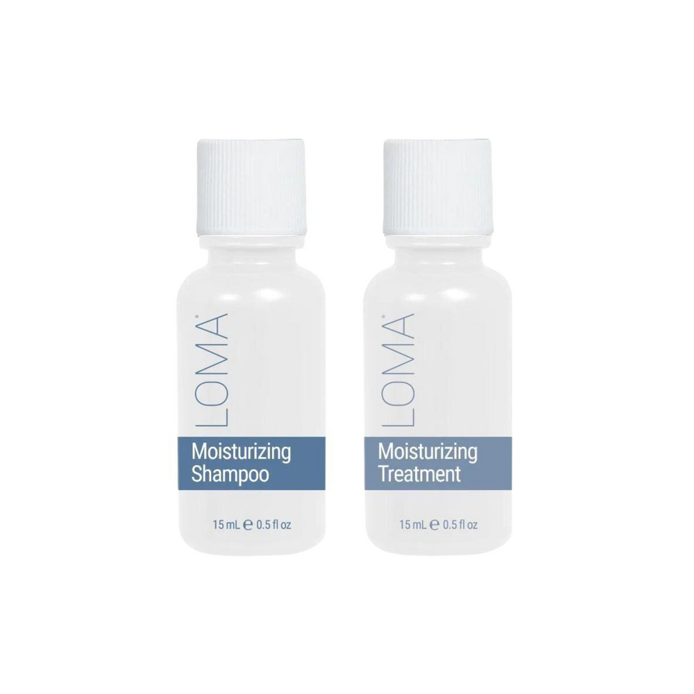 Loma Mini shampooing et revitalisant hydratant, format 15ml.