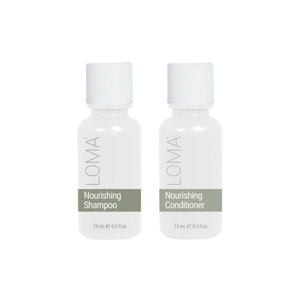 Loma Mini shampooing et revitalisant nourrissant, format 15ml.