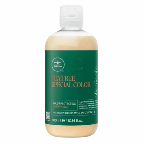 Bouteille de revitalisant Paul Mitchell Tea Tree Special Color 300ml: contenant blanc et vert pour protéger la couleur des cheveux tout en offrant un effet rafraîchissant mentholé.