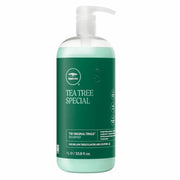 Bouteille verte et blanche de Paul Mitchell Shampoing Tea Tree Special, 1L