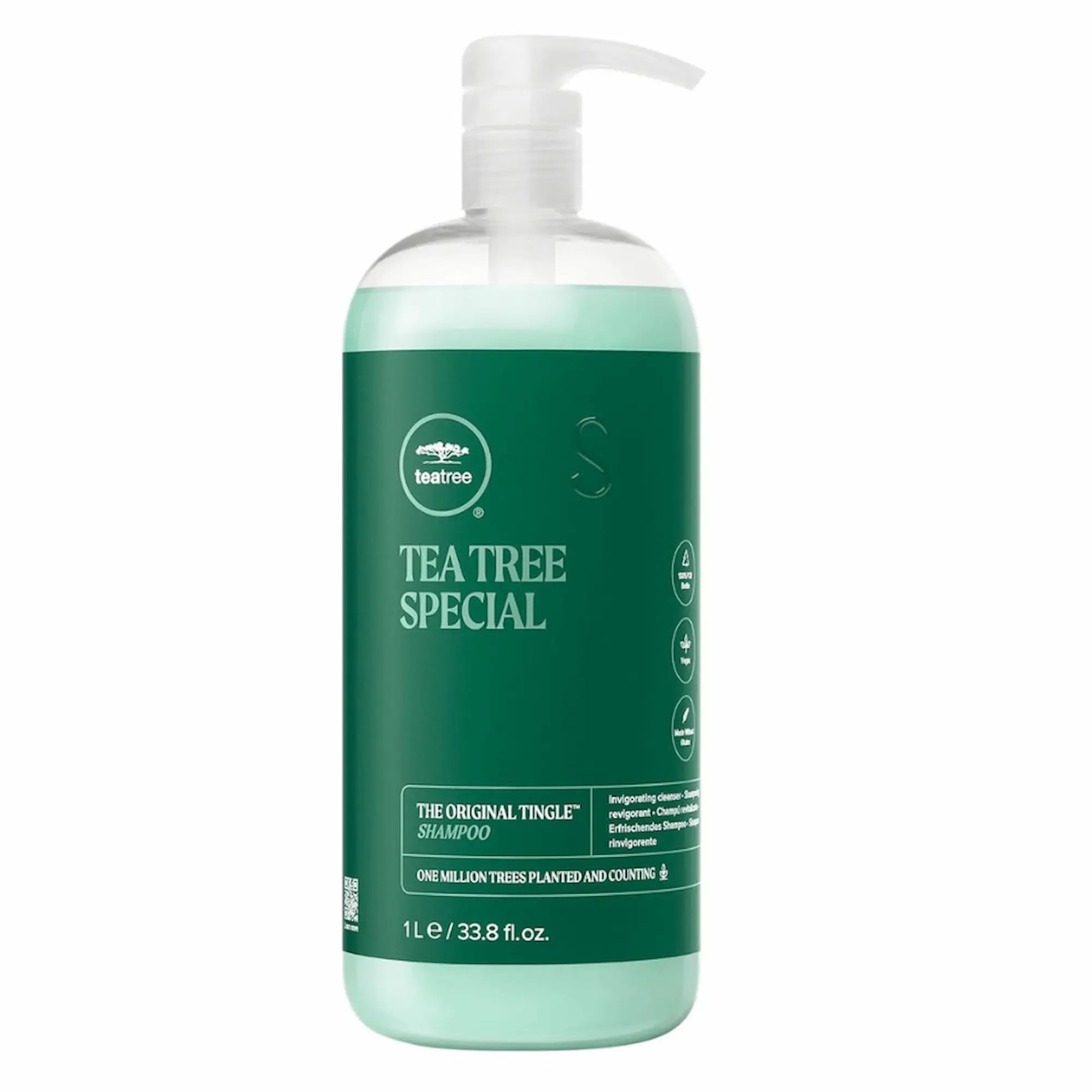 Bouteille verte et blanche de Paul Mitchell Shampoing Tea Tree Special, 1L