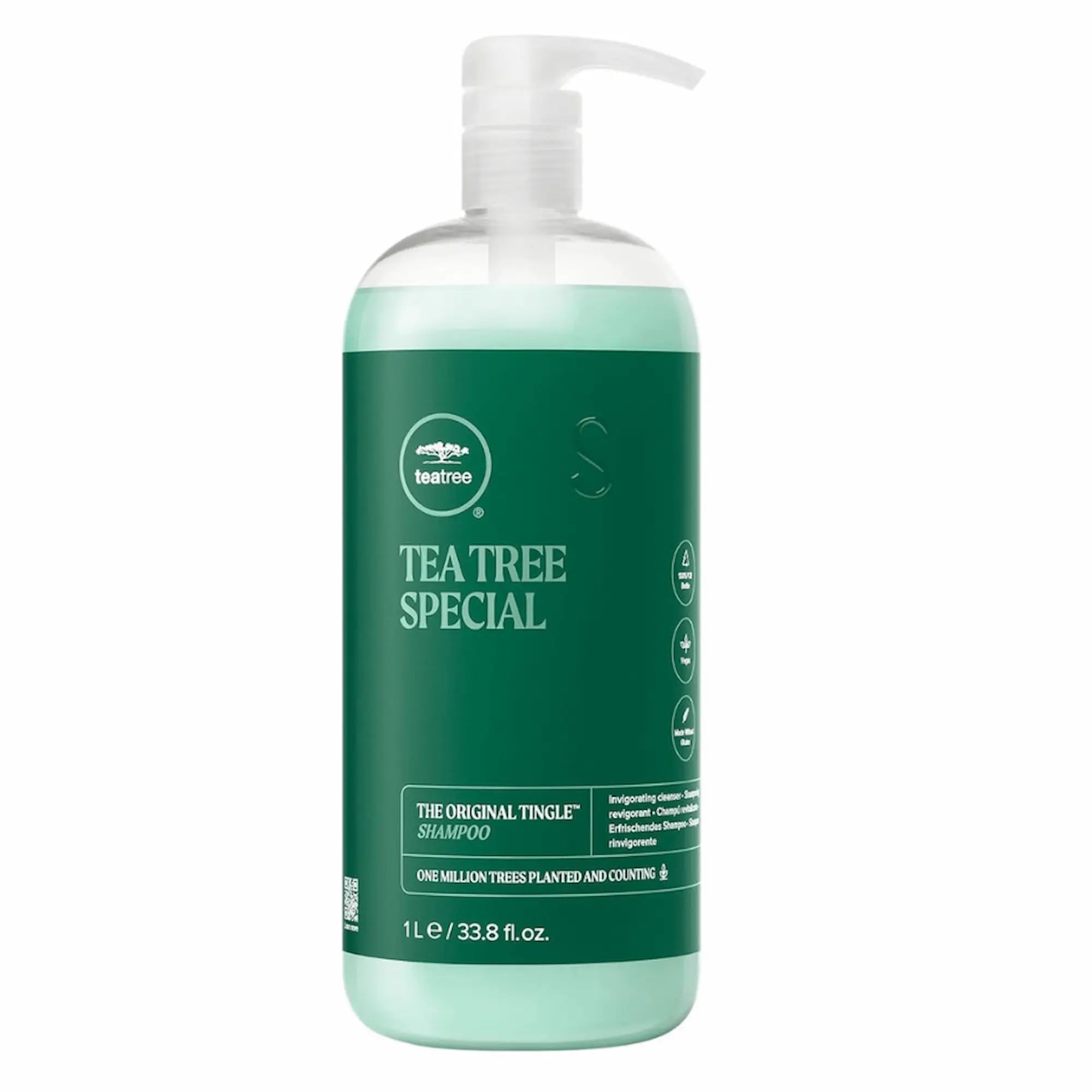 Bouteille verte et blanche de Paul Mitchell Shampoing Tea Tree Special, 1L