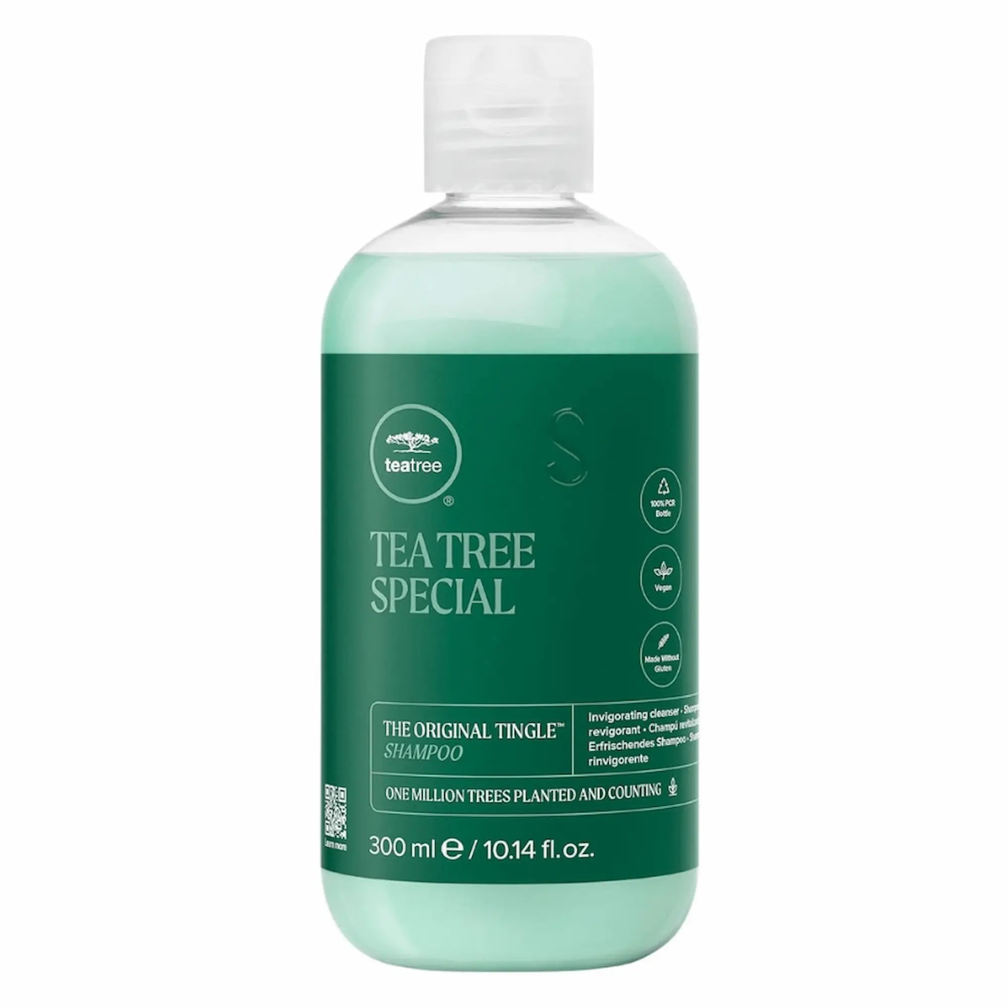 Bouteille verte et blanche de Paul Mitchell Shampoing Tea Tree Special, 300 ml