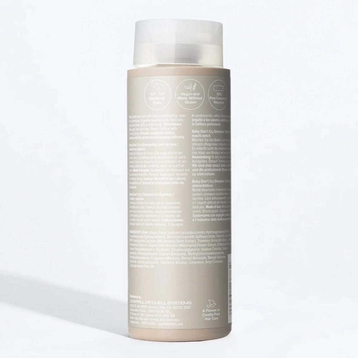 Ingrédients du shampooing, Bouteille de couleur brune du Shampooing Baby Don't Cry de Paul Mitchell 300ml.