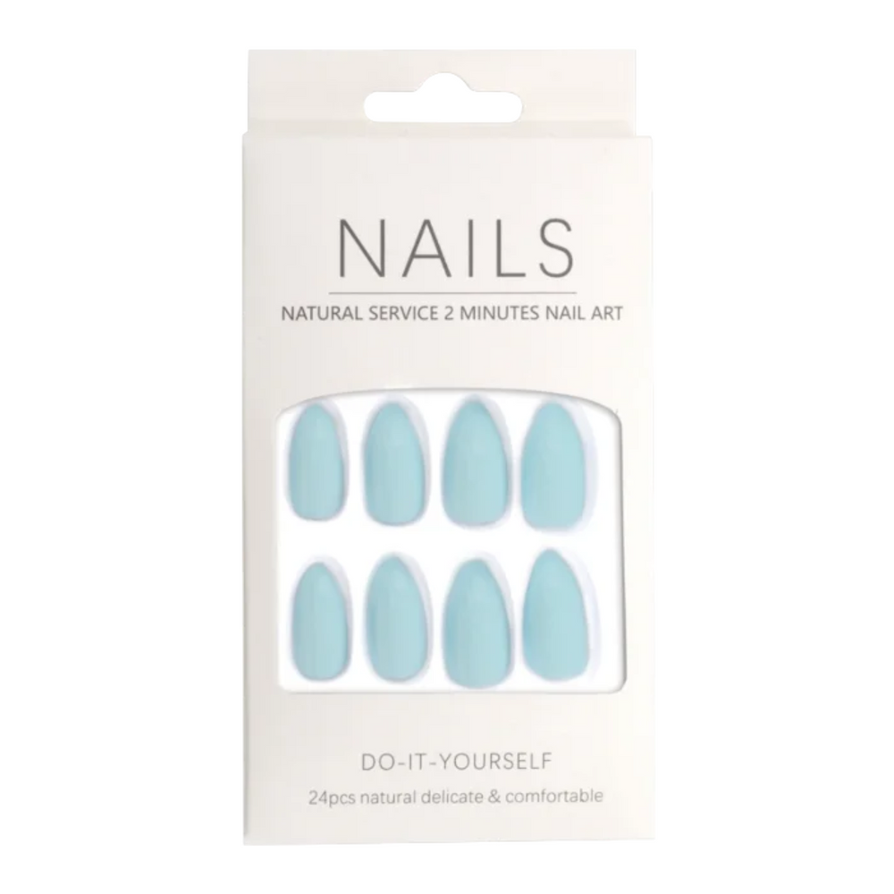 Press-On Nails - Prothèse ongles-Outils et accessoires d'ongles||Nails, Tools and Accessories-ONGLES D'OR-24 unités-Amande-Bleu ciel-Gisèle produits de beauté