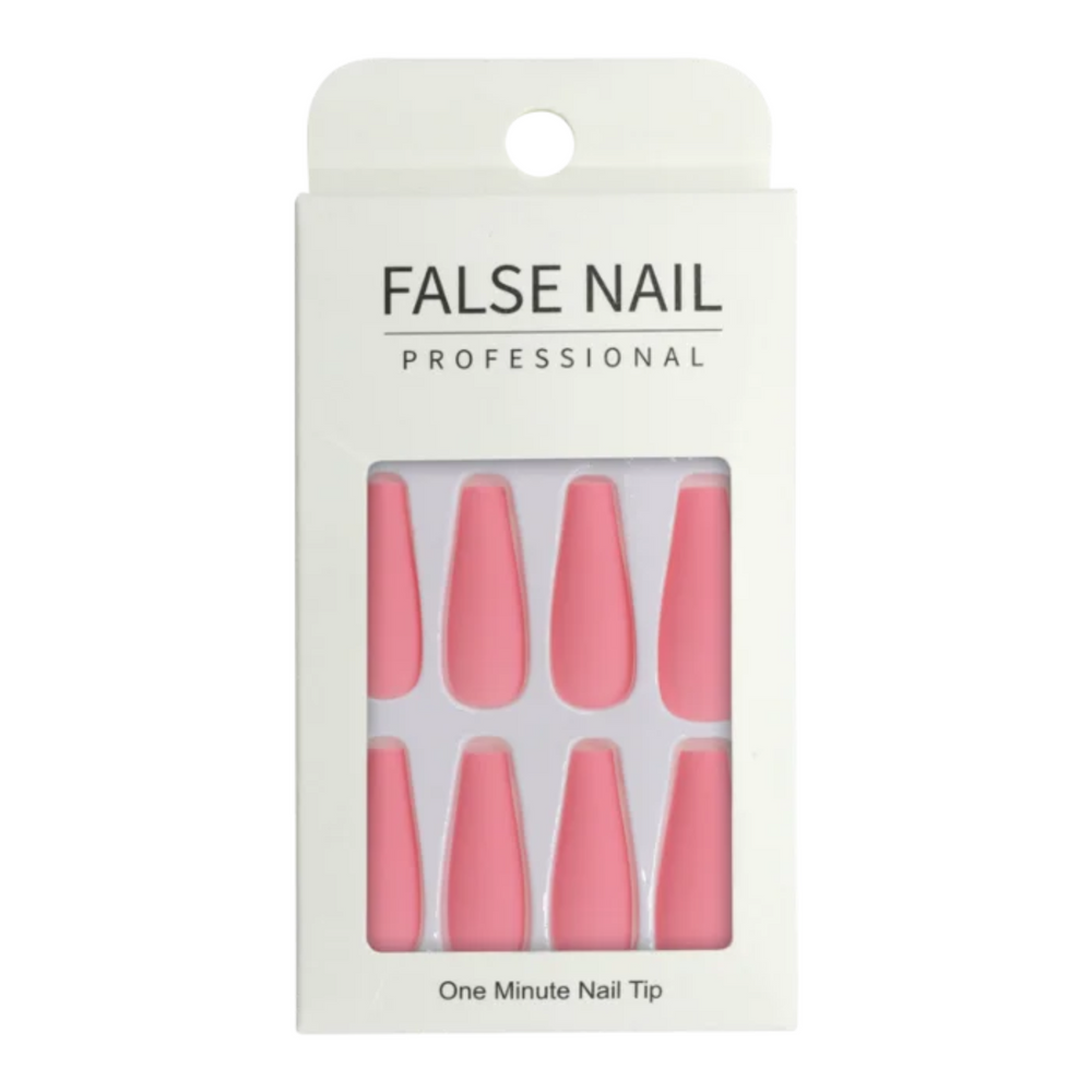 Press-On Nails - Prothèse ongles-Outils et accessoires d'ongles||Nails, Tools and Accessories-ONGLES D'OR-24 unités-Ballerine-Rose mat-Gisèle produits de beauté