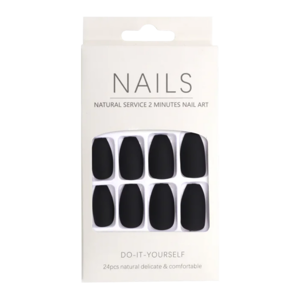 Press-On Nails - Prothèse ongles-Outils et accessoires d'ongles||Nails, Tools and Accessories-ONGLES D'OR-24 unités-Carré Arrondi-Noir-Gisèle produits de beauté