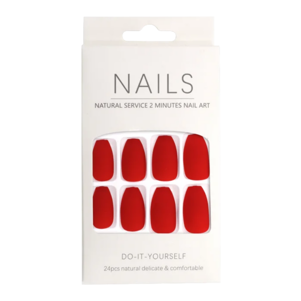 Press-On Nails - Prothèse ongles-Outils et accessoires d'ongles||Nails, Tools and Accessories-ONGLES D'OR-24 unités-Carré Arrondi-Rouge vif mat-Gisèle produits de beauté