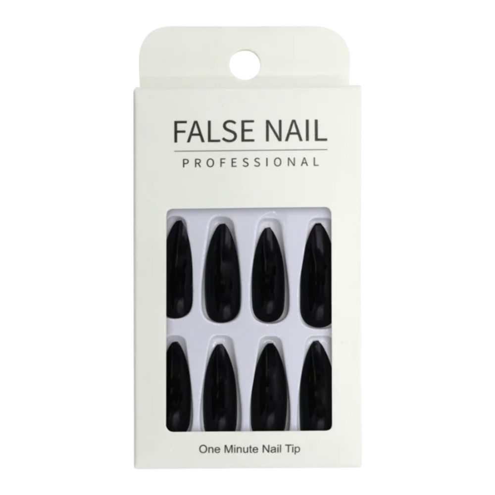 Press-On Nails - Prothèse ongles-Outils et accessoires d'ongles||Nails, Tools and Accessories-ONGLES D'OR-24 unités-Stiletto-Noir-Gisèle produits de beauté