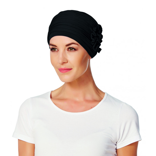 Christine - Lotus turban-Bandeaux et foulards||Headbands and head scarves-RENE OF PARIS-Black-Gisèle produits de beauté
