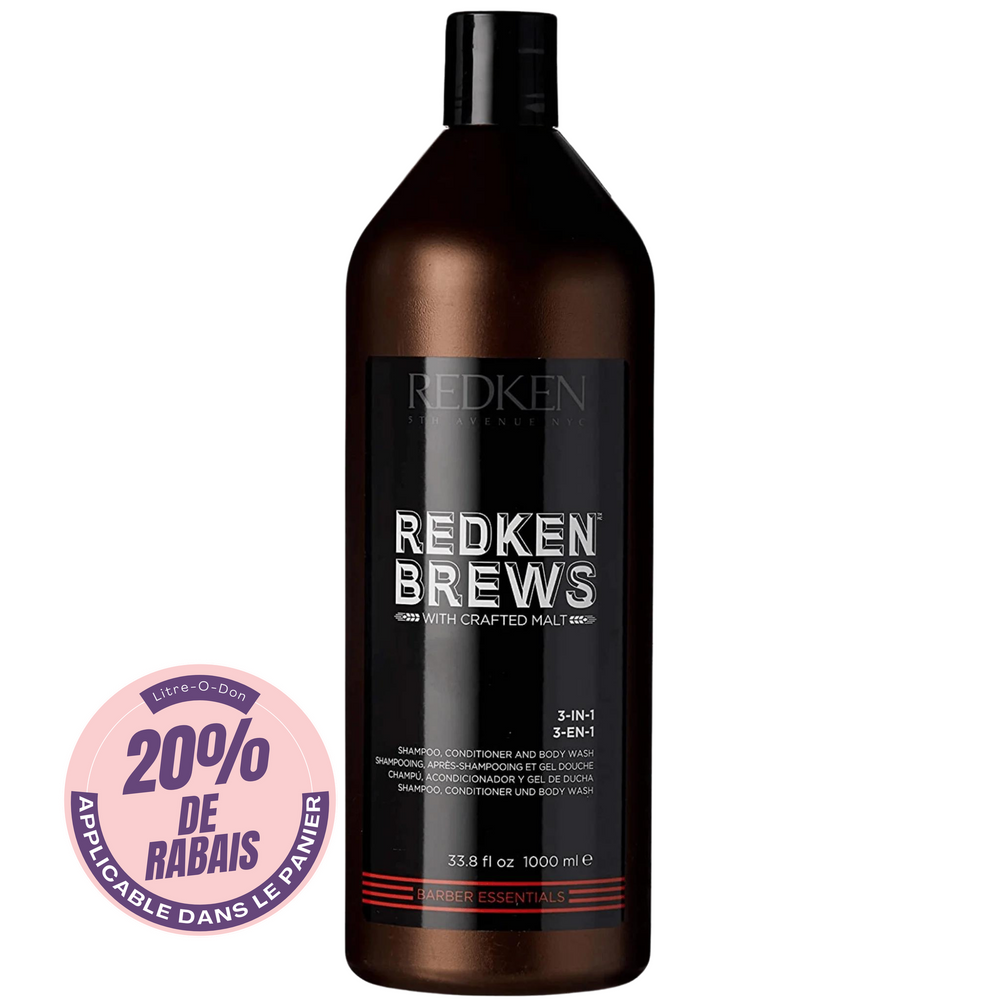 Redken Brews - 3-en-1-Shampoings & Revitalisants||Shampoos & Conditioners-REDKEN - BREWS-1L-Gisèle produits de beauté