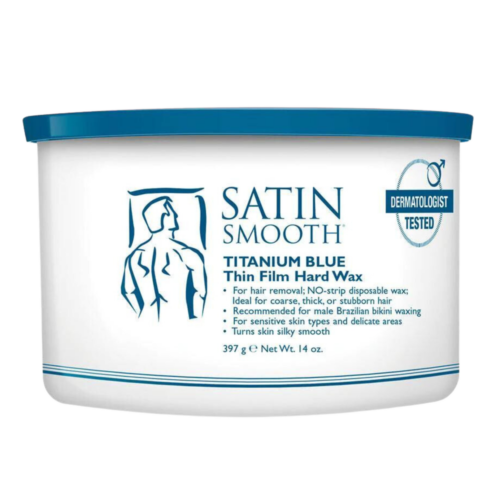 SATIN SMOOTH_Cire dure Bleu Titane pour homme - SANS bande d'épilation_397g-_Gisèle produits de beauté