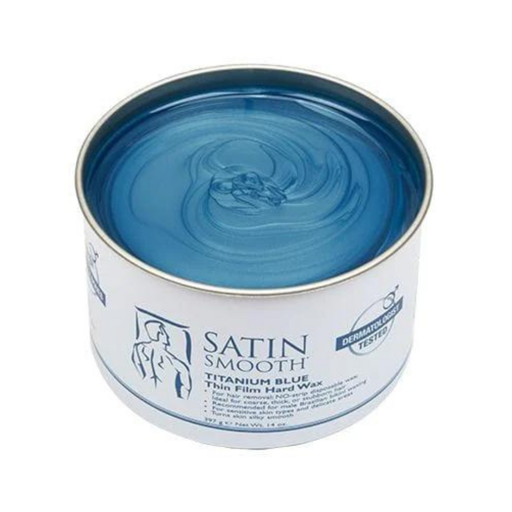 SATIN SMOOTH_Cire dure Bleu Titane pour homme - SANS bande d'épilation_397g-_Gisèle produits de beauté