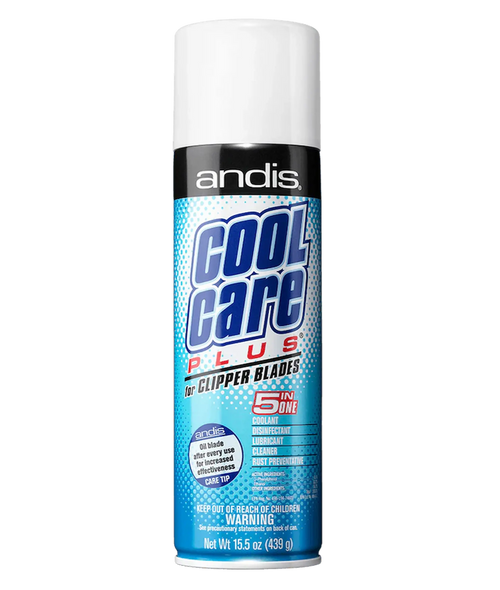 Une canette aérosol de nettoyant Andis Cool Care Plus 5-en-1 pour lames de tondeuse.
