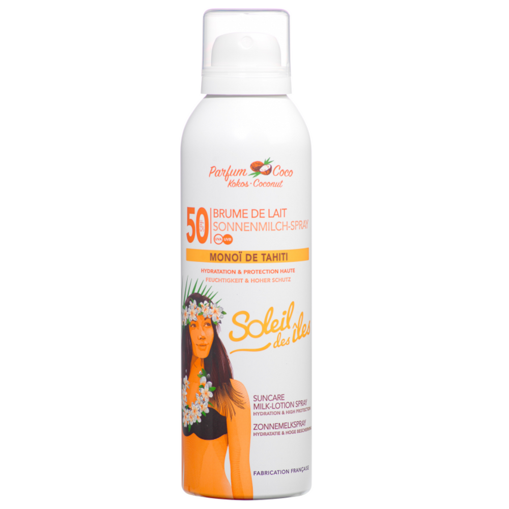 SOLEIL DES ÎLES_Brume de lait de coco au MonoÏ de Tahiti_150ml-50FPS_Gisèle produits de beauté