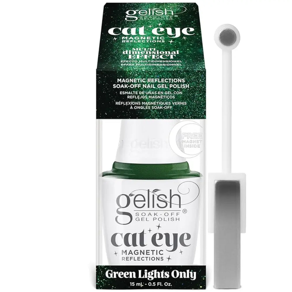 Bouteille de vernis à ongles gel Gelish Cat Eye Reflection, couleur:  green lights only.