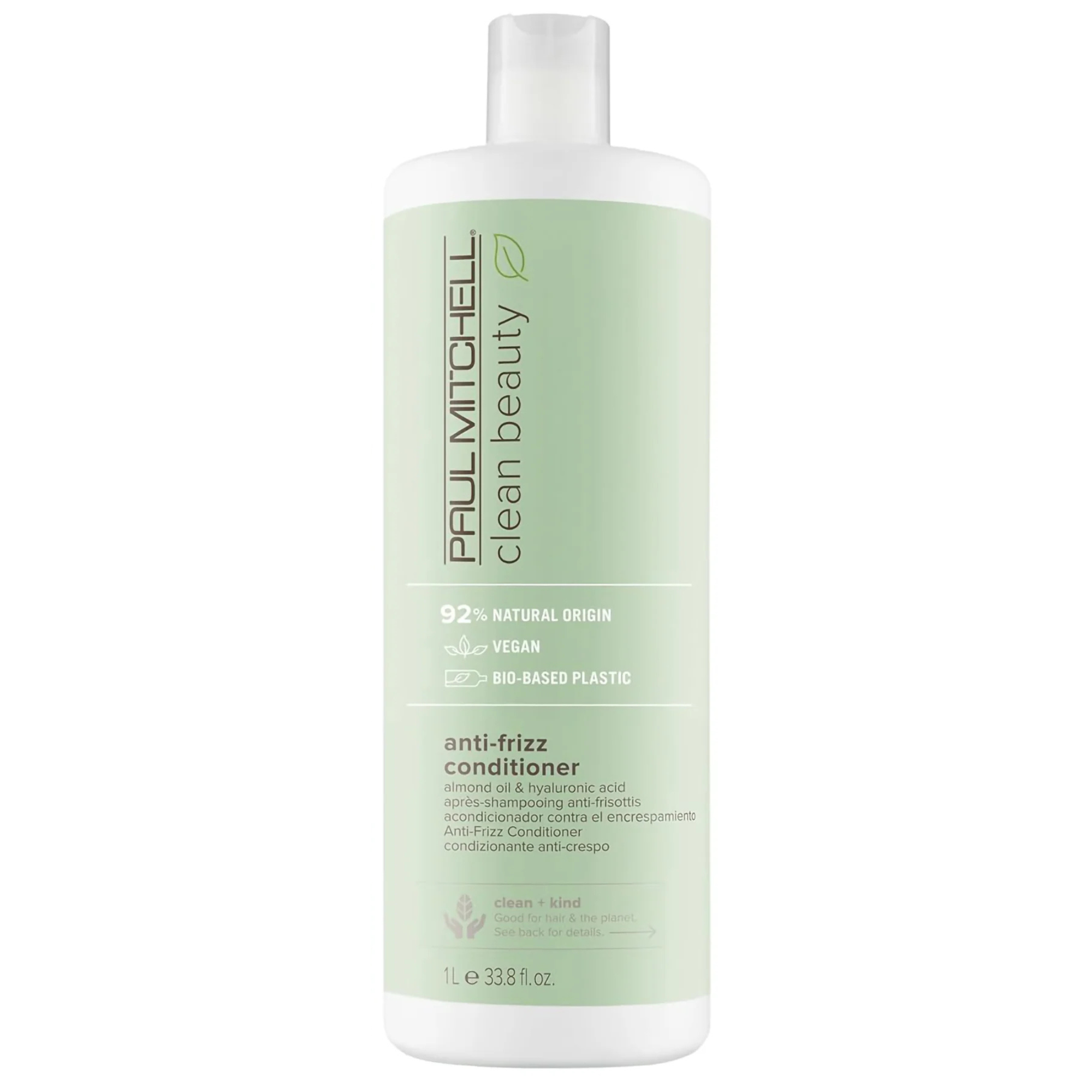 Tube de revitalisant anti-frisottis Paul Mitchell Clean Beauty vert pâle 1L.