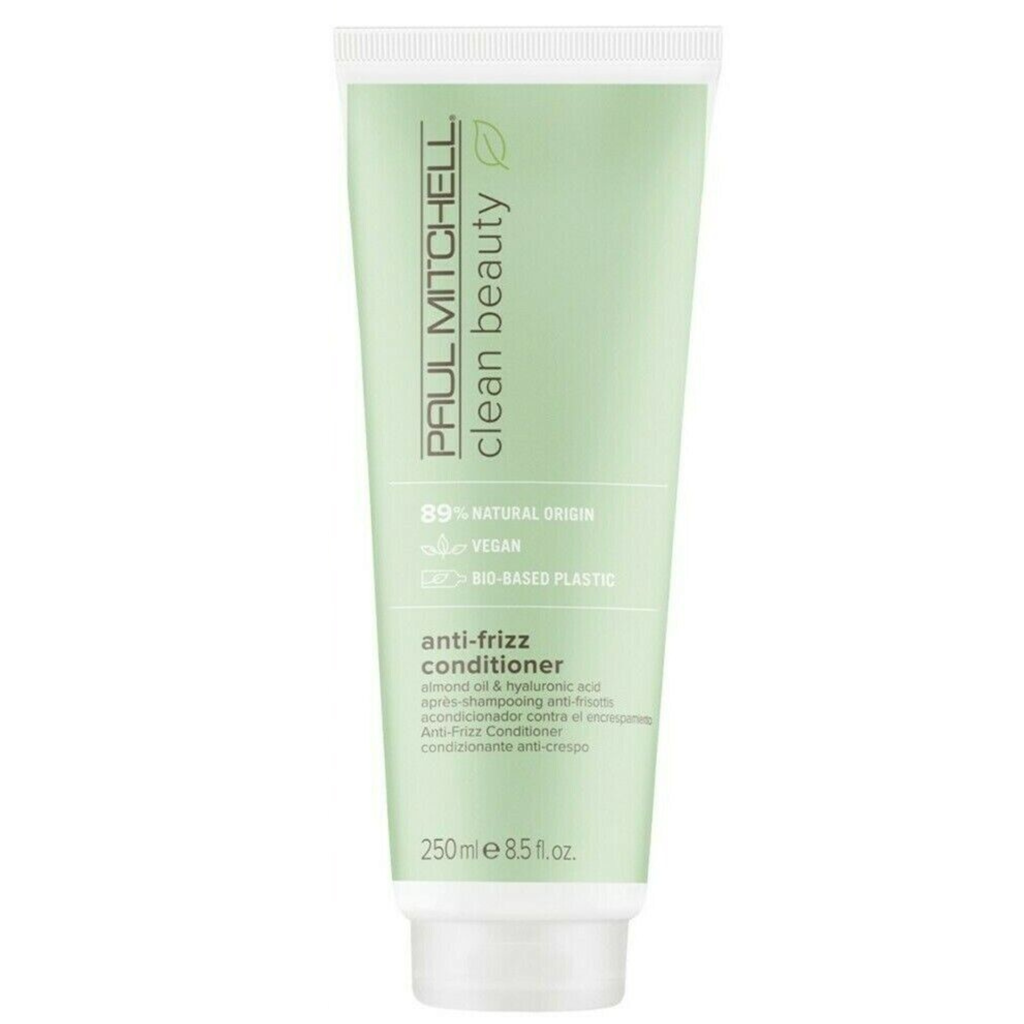 Tube de revitalisant anti-frisottis Paul Mitchell Clean Beauty vert pâle 250ml.
