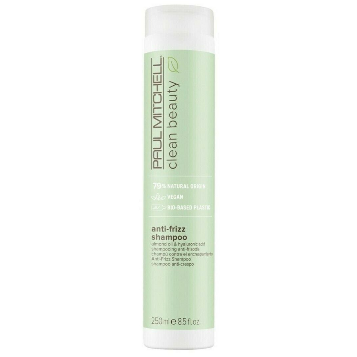 Tube de 250 ml de shampooing anti-frisottis Paul Mitchell Clean Beauty vert pâle.
