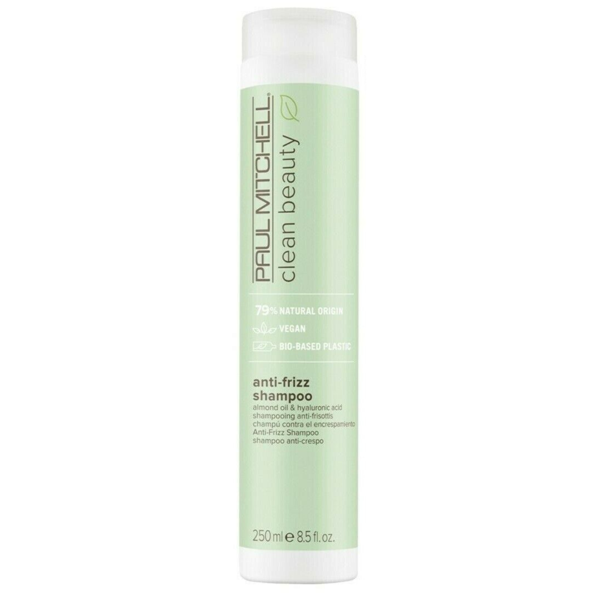 Tube de 250 ml de shampooing anti-frisottis Paul Mitchell Clean Beauty vert pâle.