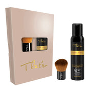 Coffret autobronzant Extra Dark Glow avec spray foncé et pinceau applicateur professionnel, pour un bronzage profond et uniforme.