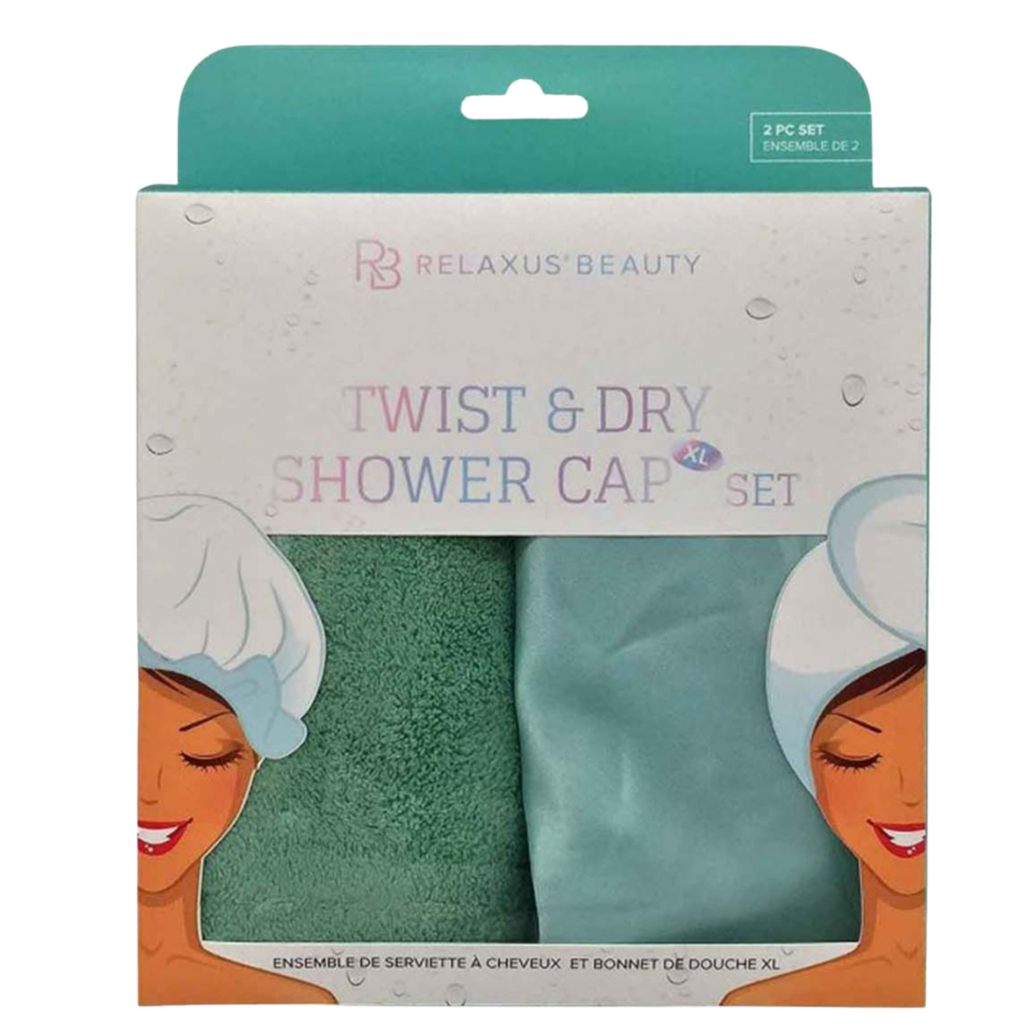 ENSEMBLE SERVIETTE ET BONNET DE DOUCHE