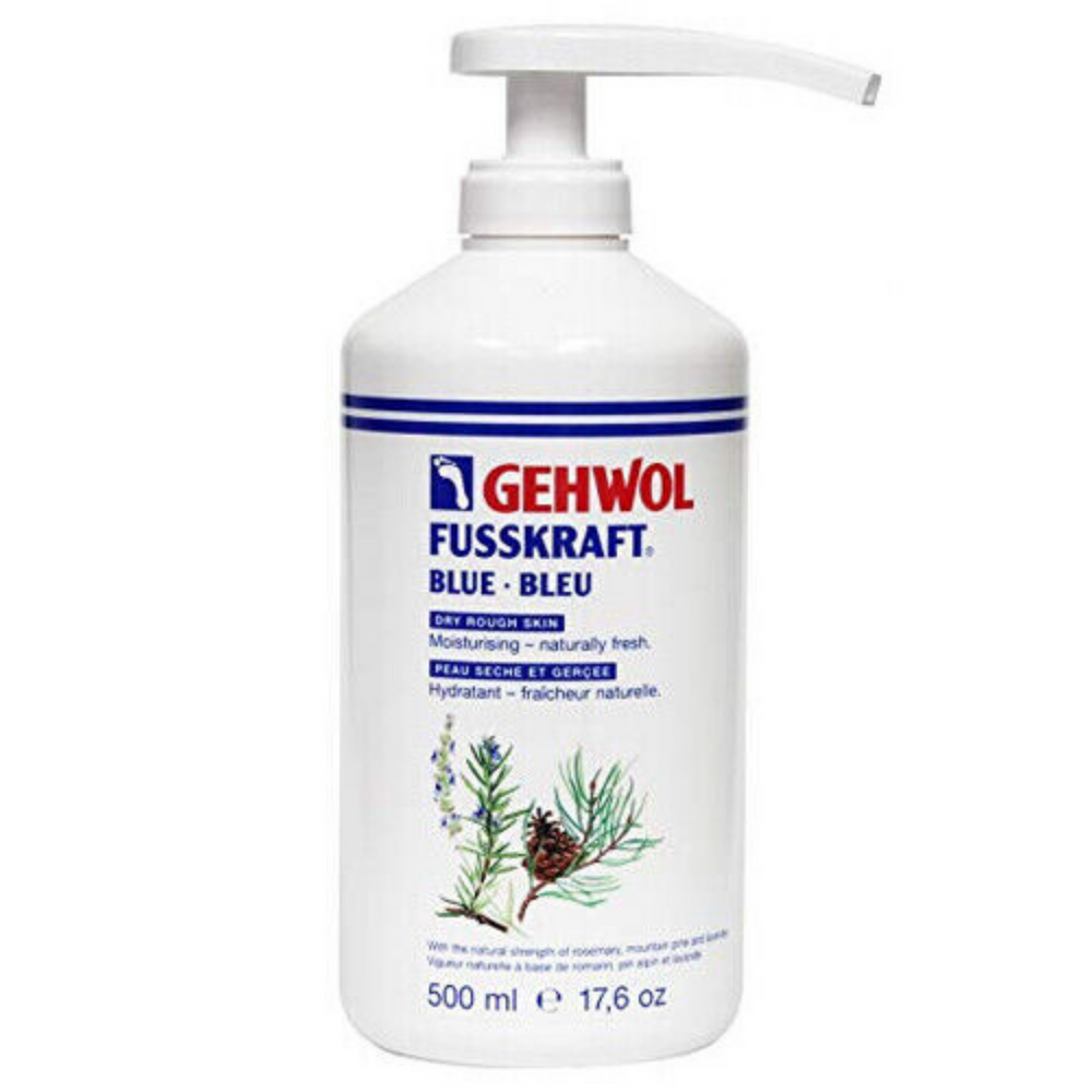 GEHWOL_Fusskraft Bleu - Hydratant fraîcheur naturelle, peau sèche et gercée_500ml-_Gisèle produits de beauté