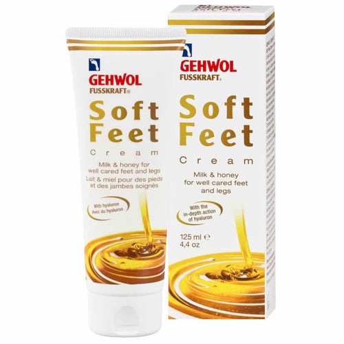 Gehwol fusskraft soft feet cream tube et boite lait miel hyaluron 125ml.