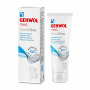 Tube et boîte de crème Gehwol Med Sensitive pour peaux sensibles, soin contre les démangeaisons et rougeurs avec MicroSilver BG, sans nanoparticules.