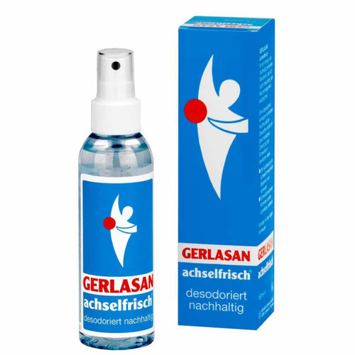 Bouteille et emballage du déodorant aisselles Gerlasan Gehwol, vaporisateur 150 ml, protection longue durée.