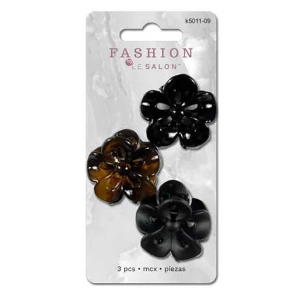 Moyenne Pince Fashion-Pinces, élastiques et bandeaux||Clips, Elastics & Headbands-LE SALON-3 pcs-Noir & Marbré-Fleur-Gisèle produits de beauté