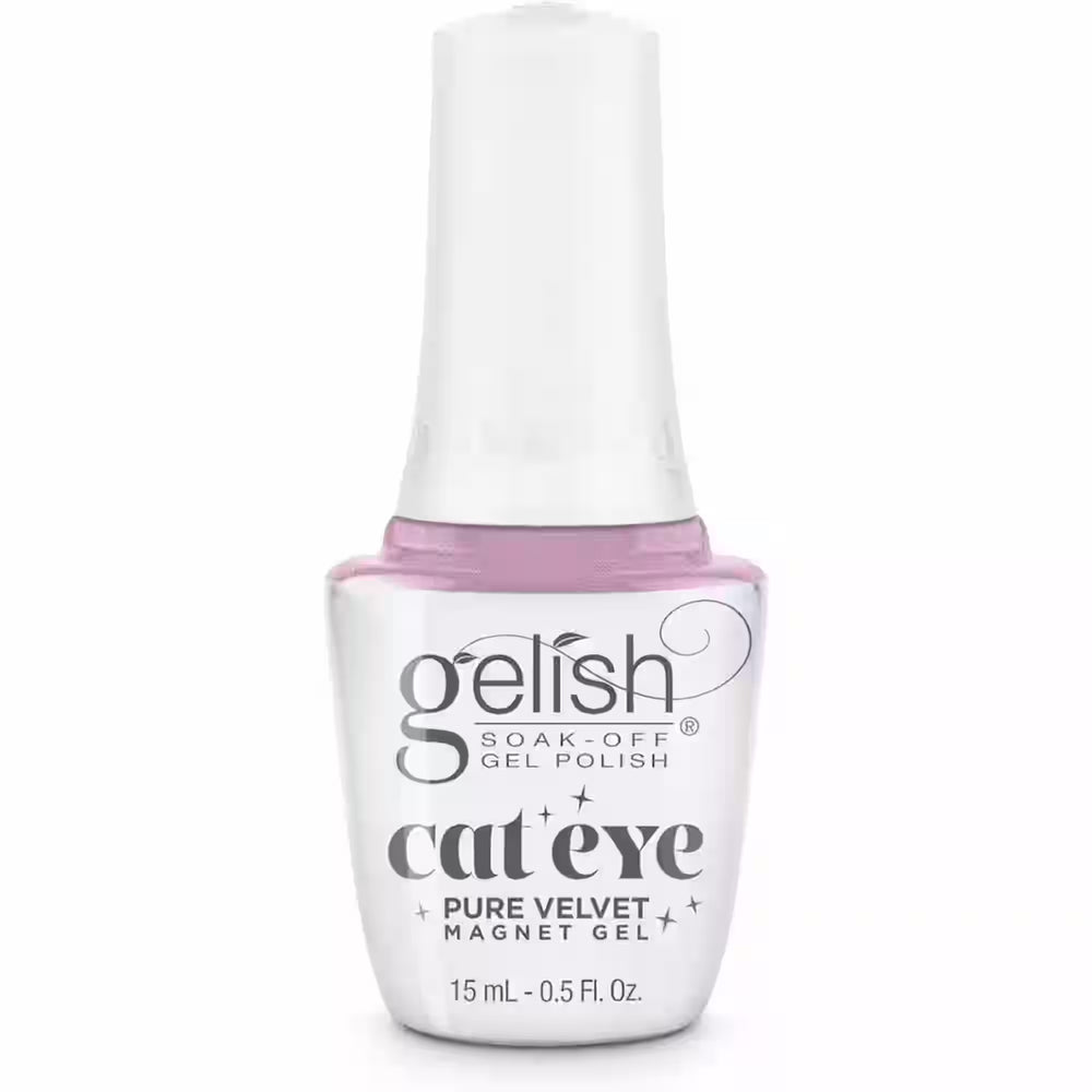 Bouteille de vernis gel magnétique Gelish Pure Velvet Irresistible Force, rose clair avec effet velours scintillant.