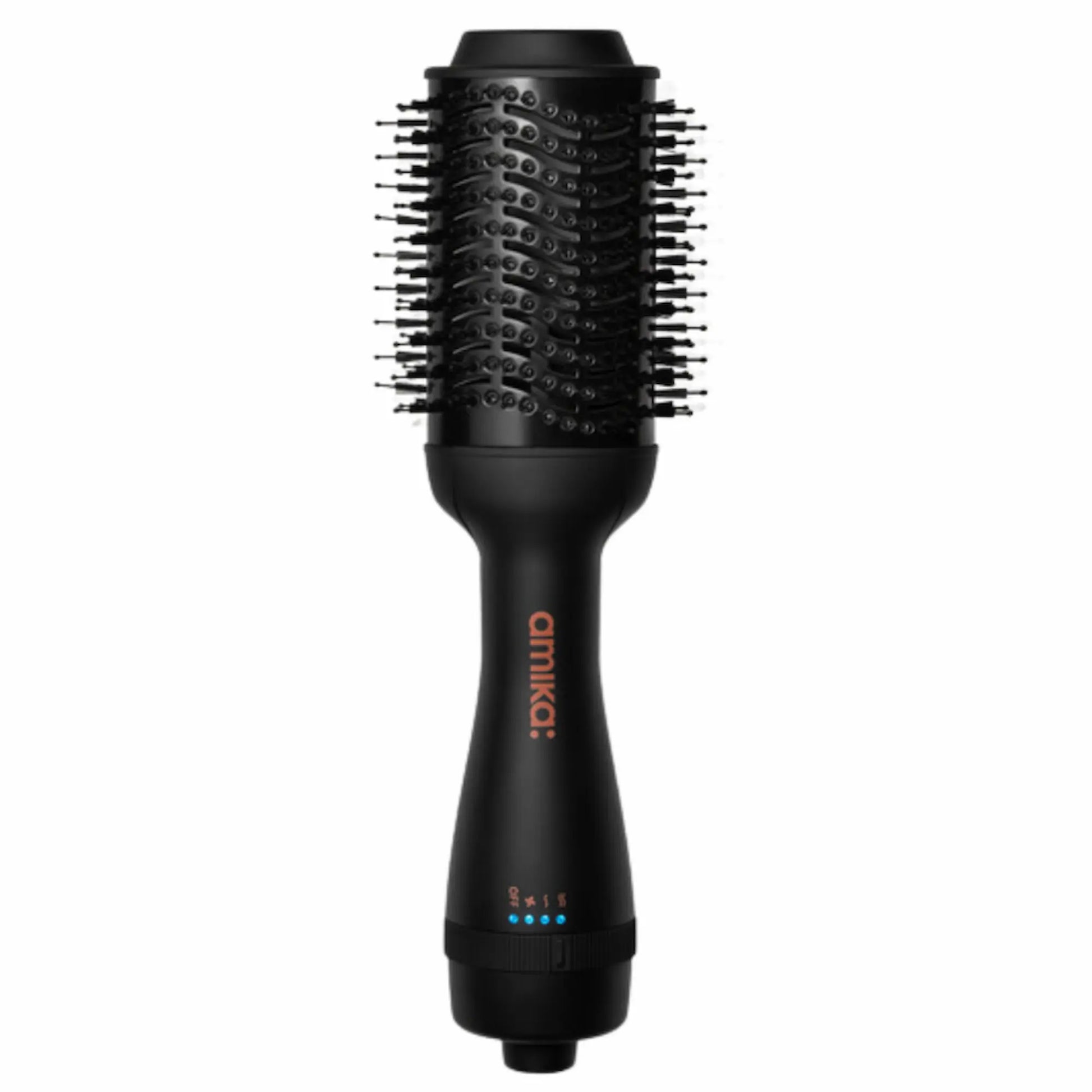Brosse séchoir 2-en-1 amika Hair 2.0 de couleur noir avec barillet ovale noir, outil de coiffure professionnel pour brushing volumineux.