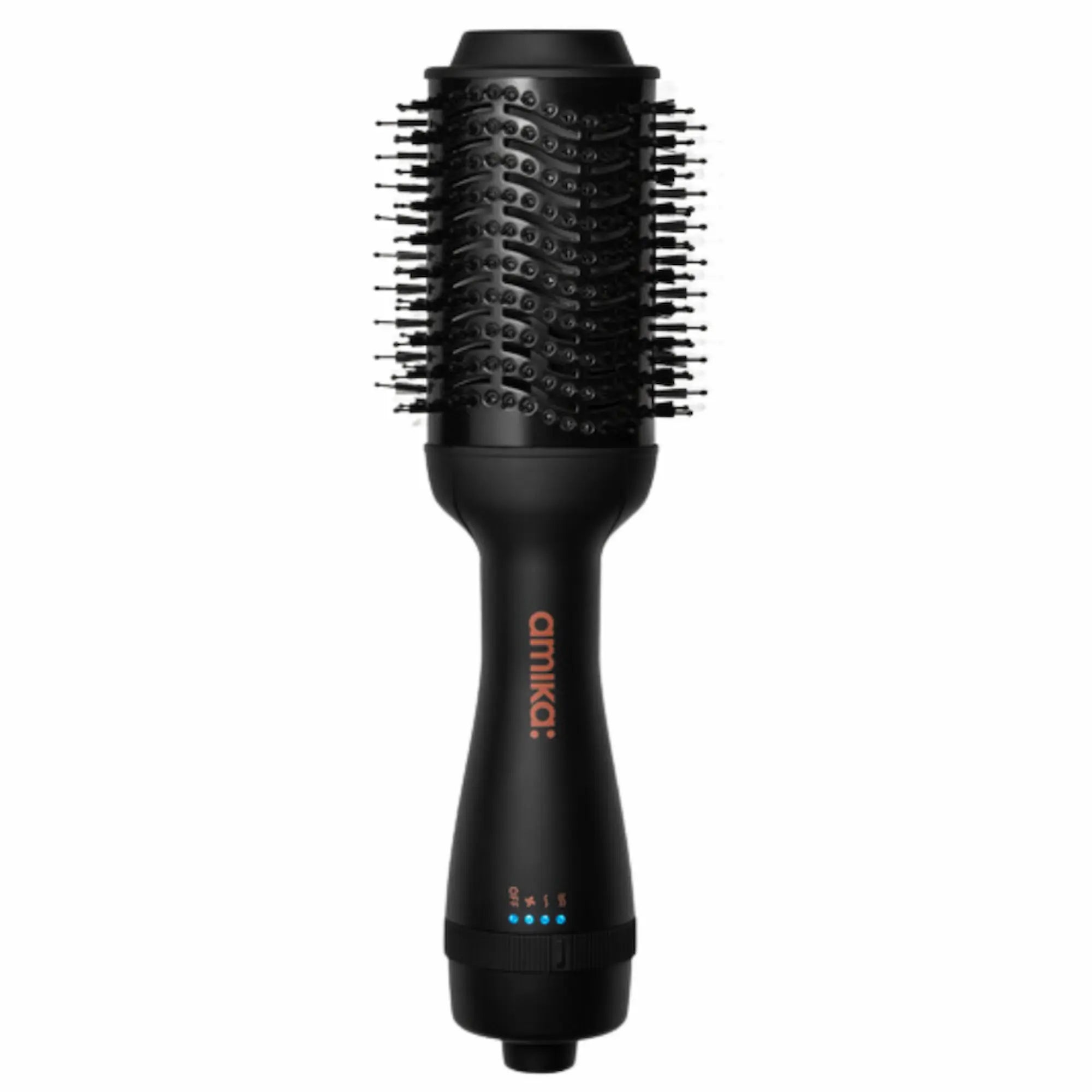 Brosse séchoir 2-en-1 amika Hair 2.0 de couleur noir avec barillet ovale noir, outil de coiffure professionnel pour brushing volumineux.