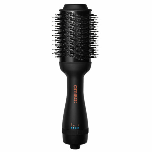 Brosse séchoir 2-en-1 amika Hair 2.0 de couleur noir avec barillet ovale noir, outil de coiffure professionnel pour brushing volumineux.